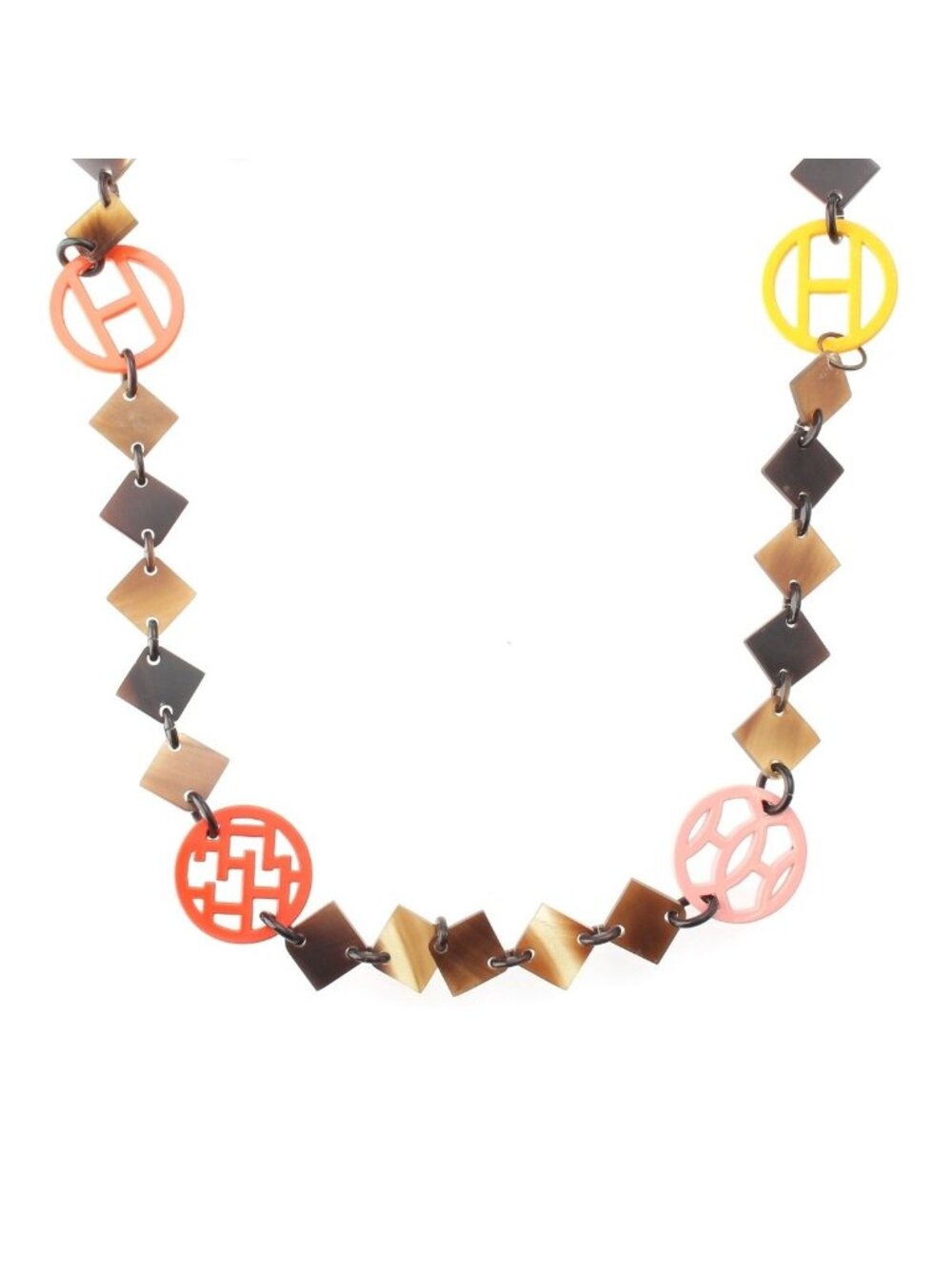 Hermes Diva Buffalo Horn Necklace Brown Multicolor